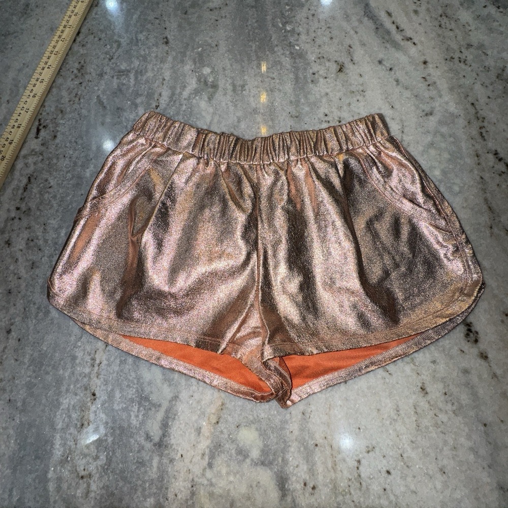 Bear Dance Metallic Rose Gold Dolphin Shorts Party Size Small Pink Glam